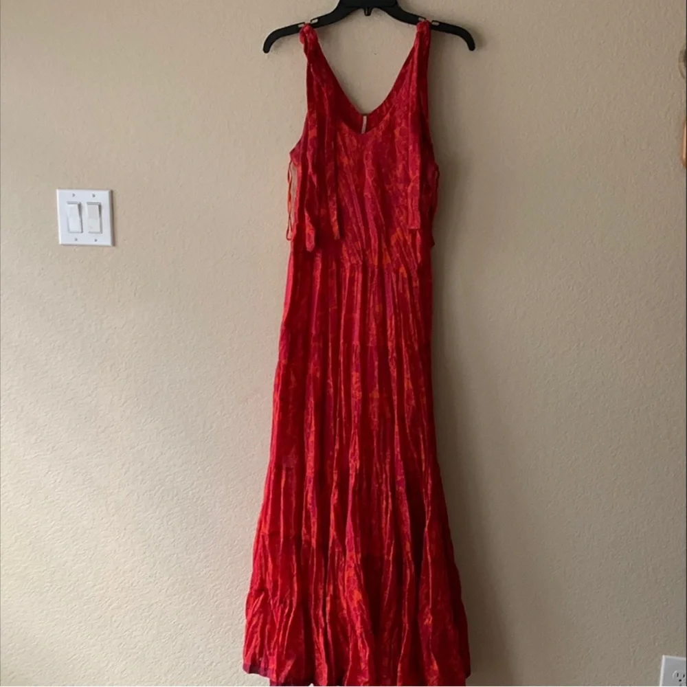 Free People Pink and Orange Tie-Shoulder Maxi Dress
